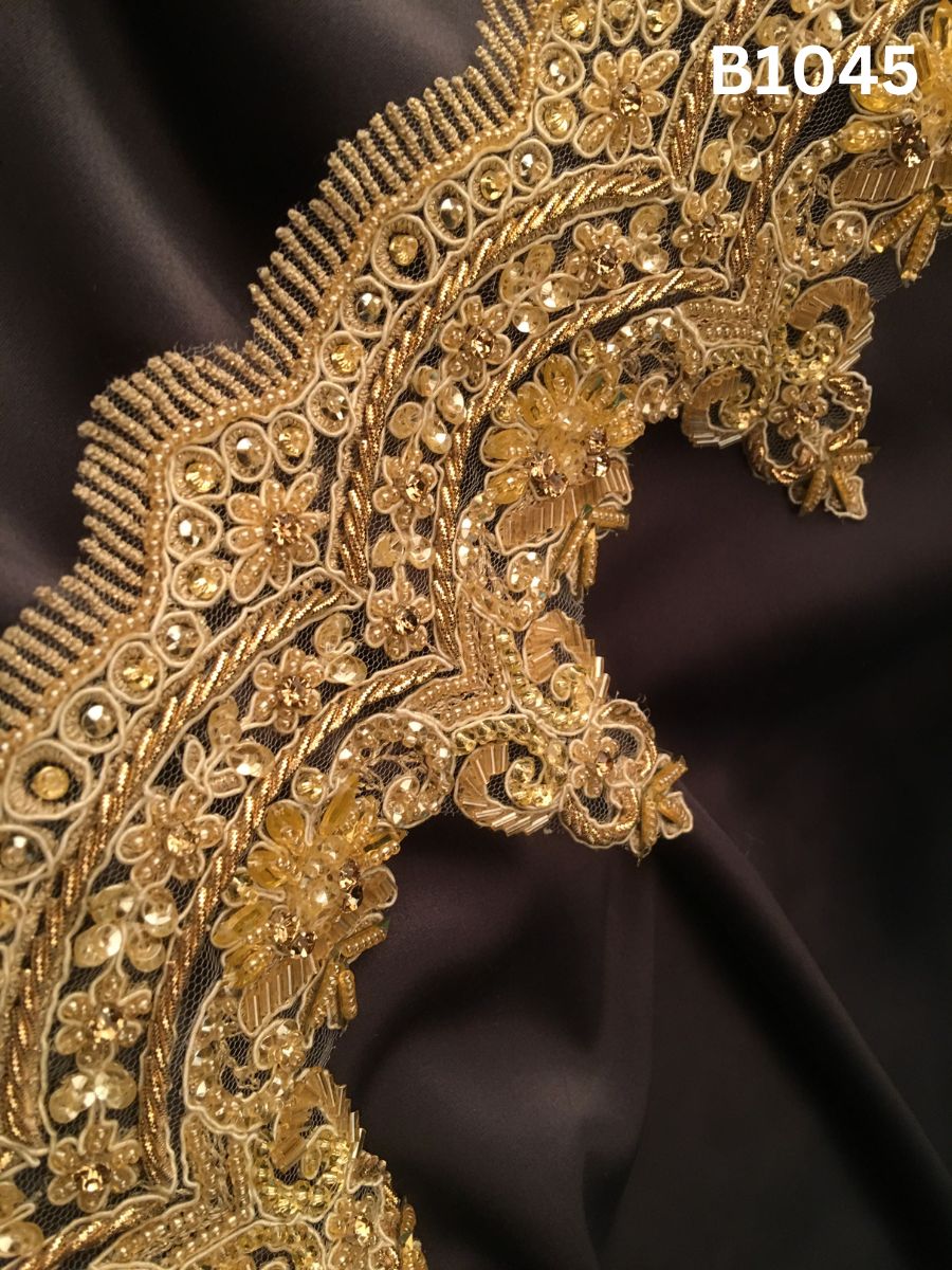 #B1045 Opulent Hand-Beaded Trim in Floral Design