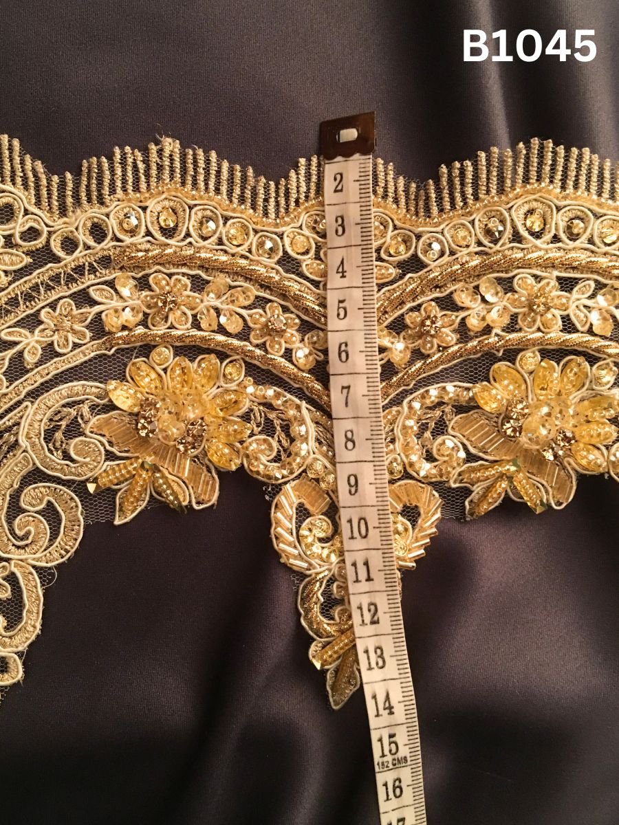 #B1045 Opulent Hand-Beaded Trim in Floral Design