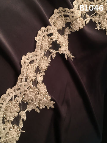 #B1046 Exquisite Hand-Beaded Trim in Floral Design – Richly Embellished with Exotic Beads, Rhinestones, Sequins, and Pearls