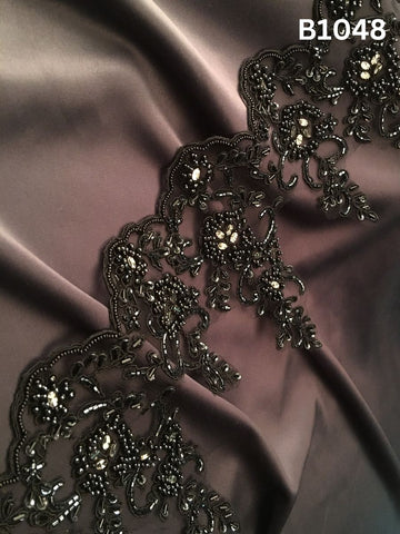 #B1048 Elegant Hand-Beaded Trim in Floral Design – Lavishly Embellished with Exotic Beads, Rhinestones, and Sequins for Haute Couture, Eveningwear, and Luxury Fashion Detailing