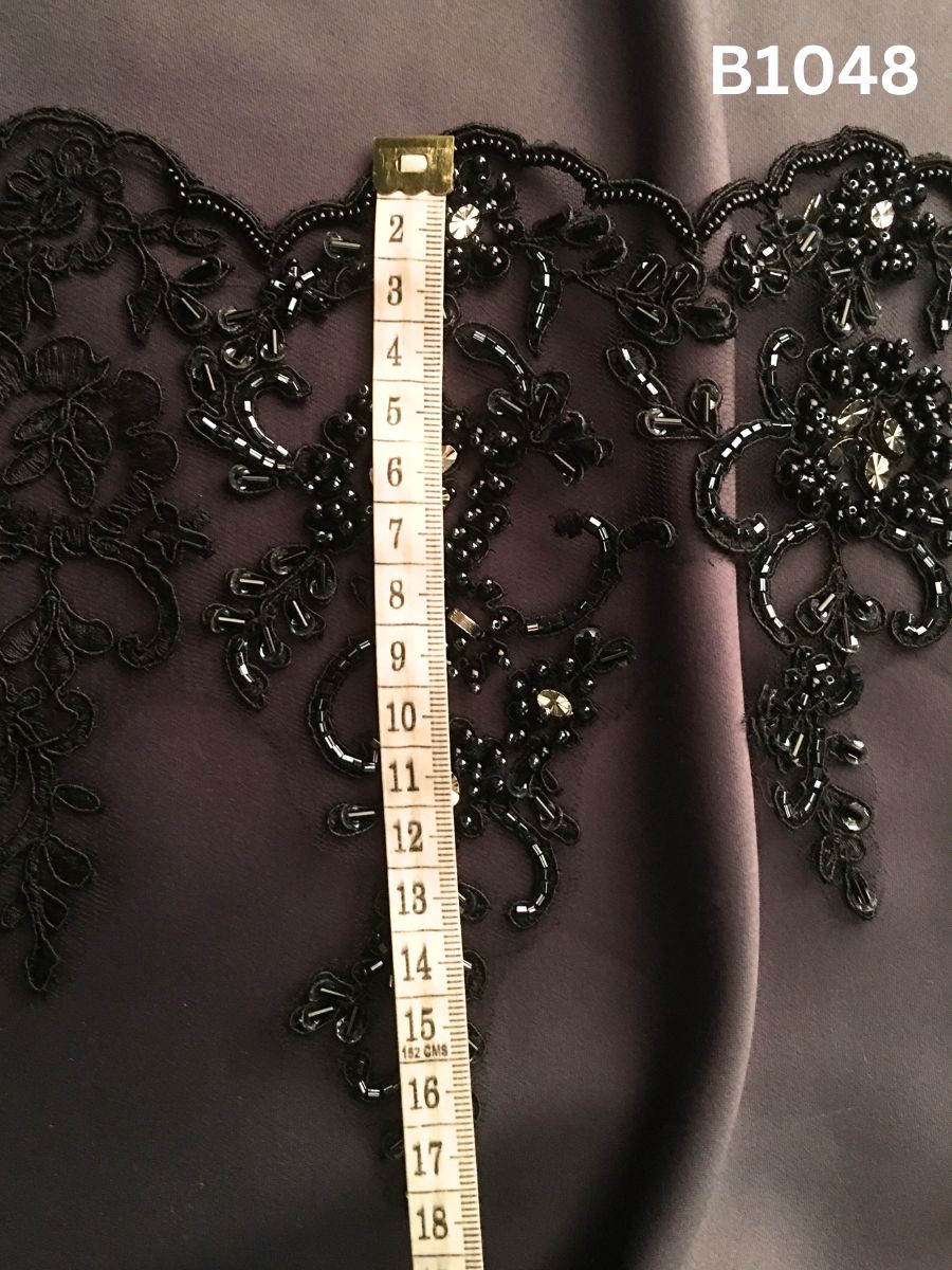 #B1048 Elegant Hand-Beaded Trim in Floral Design – Lavishly Embellished with Exotic Beads, Rhinestones, and Sequins for Haute Couture, Eveningwear, and Luxury Fashion Detailing