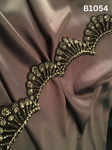 #B1054 Luxurious Hand-Beaded Trim in Asymmetric Design – Intricately Embellished with Beads, Rhinestones, and Sequins for Couture, Eveningwear, and High-Fashion Detailing