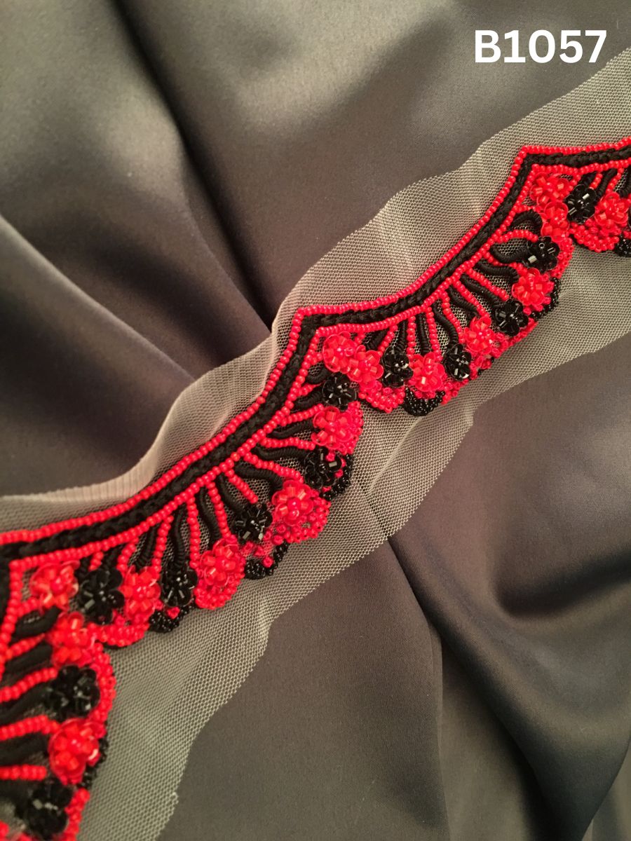 #B1057 Striking Hand-Beaded Trim in Floral Design – Expertly Embellished with Exotic Beads for Couture, Eveningwear, and Statement Fashion Projects