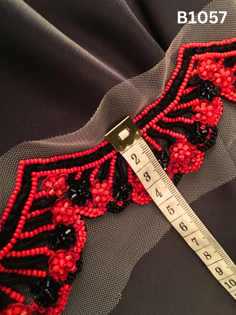 #B1057 Striking Hand-Beaded Trim in Floral Design – Expertly Embellished with Exotic Beads for Couture, Eveningwear, and Statement Fashion Projects