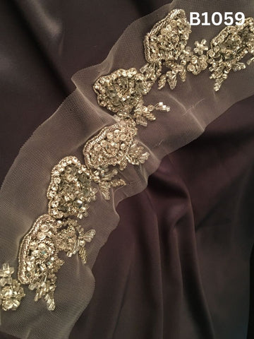 #B1059 Elegant Hand-Beaded Trim in Floral Design – Intricately Embellished with Sparkling Rhinestones and Fine Beads for Bridal, Couture, and Luxury Fashion Projects