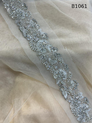 #B1061  Opulent Floral Design Trim Beaded with Crystals, Sequins, Beads, and Rhinestones – A Luxurious Embellishment for Couture Fashion, Bridal, Evening Wear