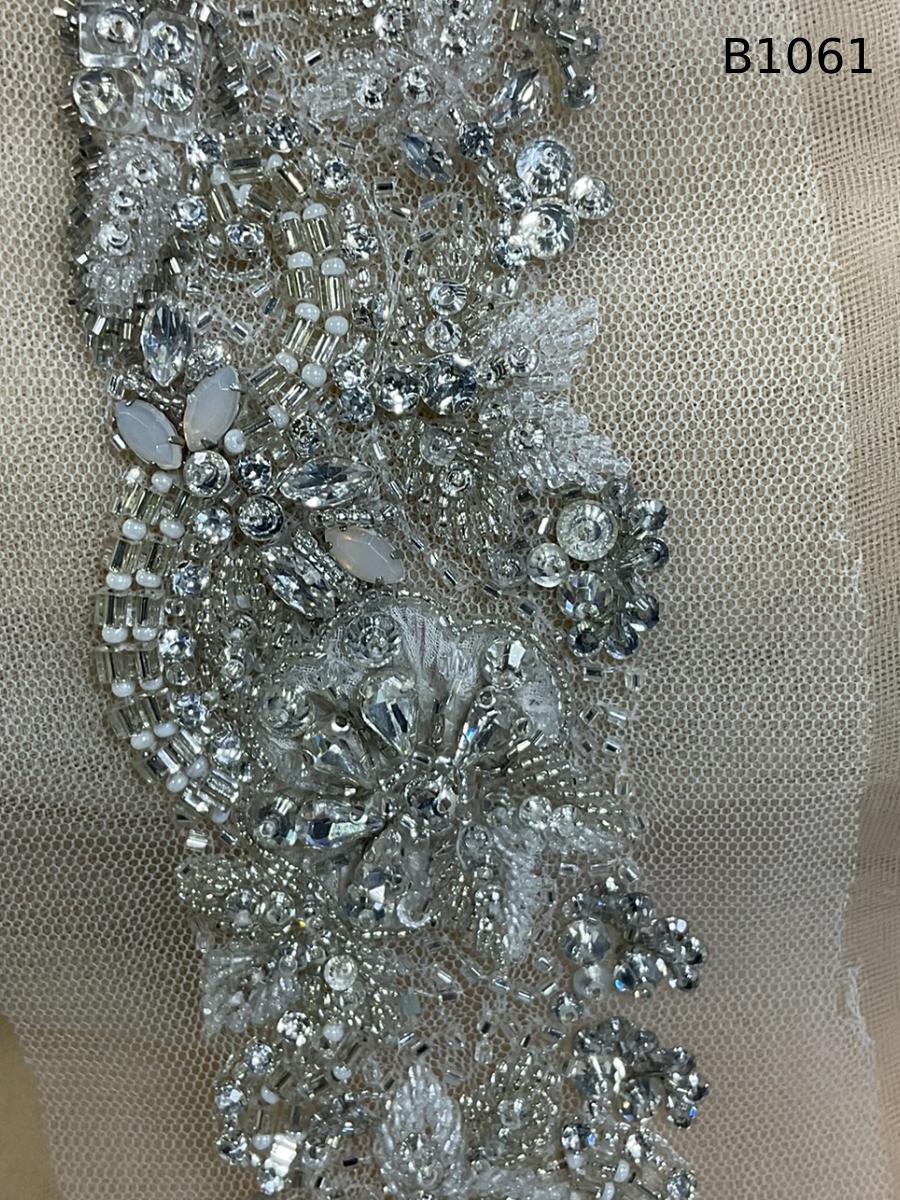 #B1061  Opulent Floral Design Trim Beaded with Crystals, Sequins, Beads, and Rhinestones – A Luxurious Embellishment for Couture Fashion, Bridal, Evening Wear