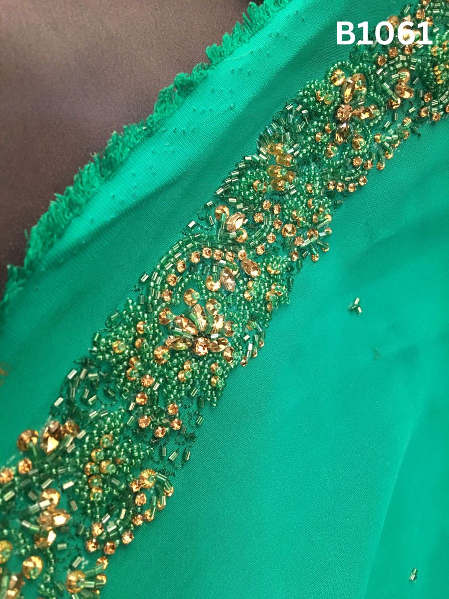 #B1061 Delicate Hand-Beaded Trim in Floral Design – Exquisitely Embellished with Crystals, Beads, Rhinestones, and Sequins for Bridal, Couture, and Luxury Fashion Applications