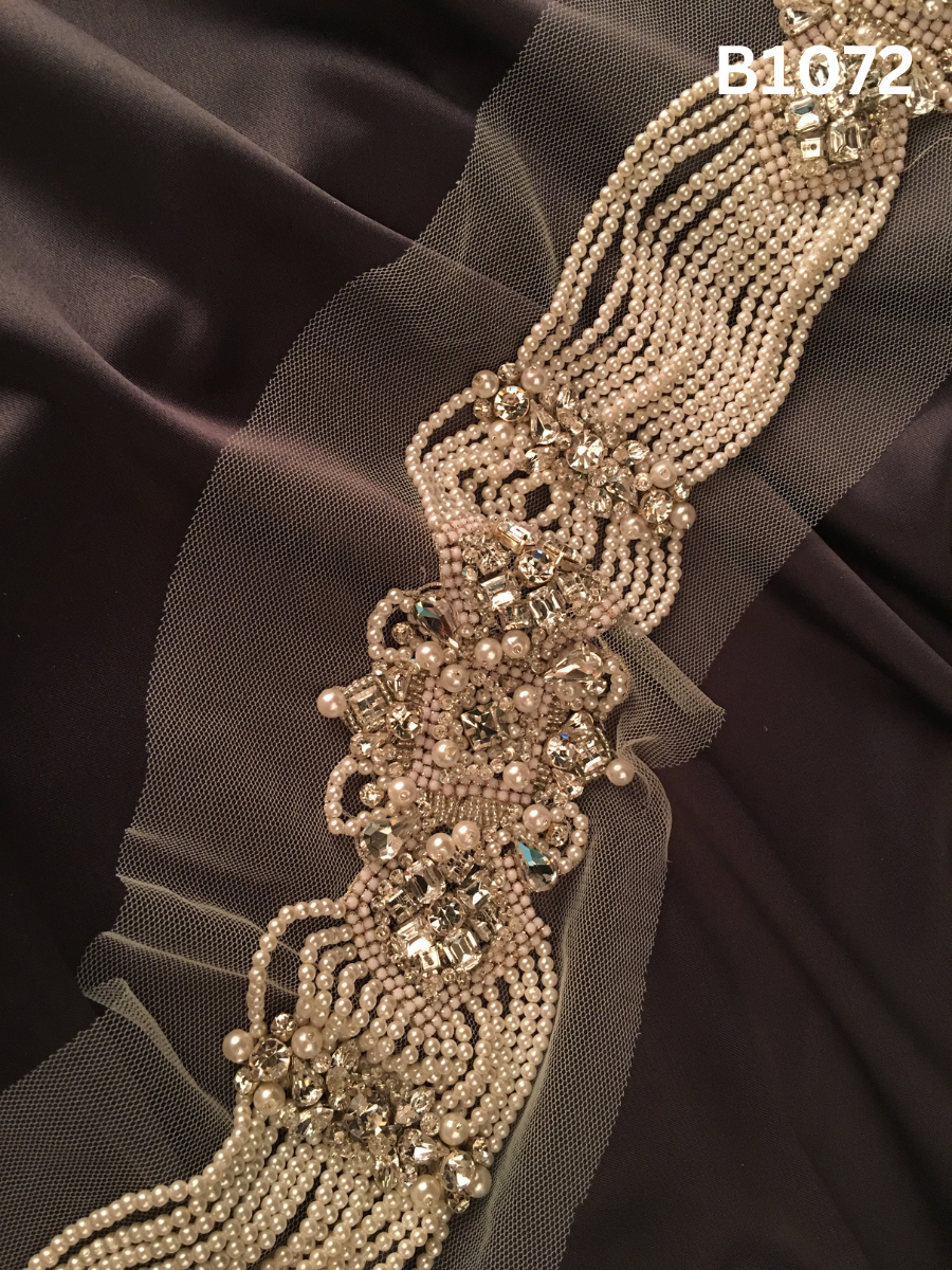 #B1072 Luxury Hand-Beaded Trim in Asymmetric Design