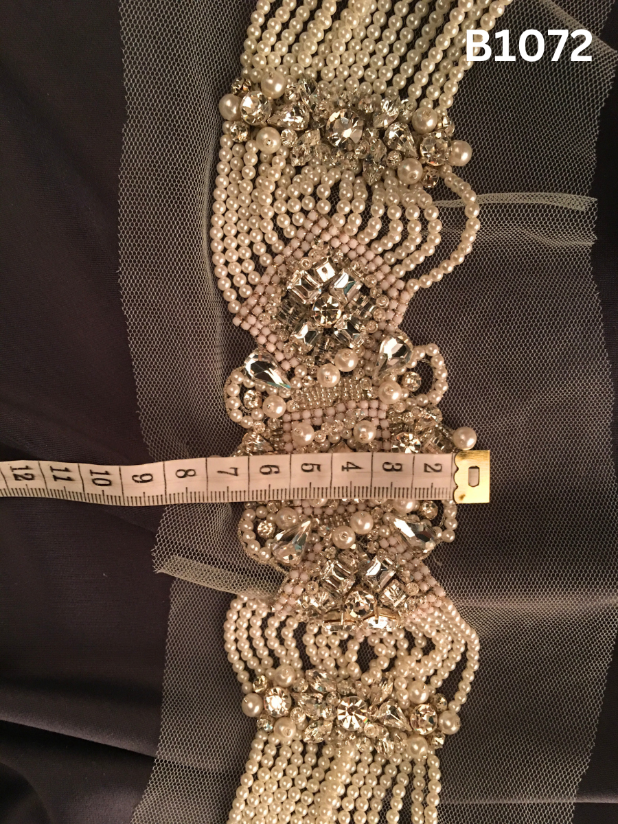 #B1072 Luxury Hand-Beaded Trim in Asymmetric Design