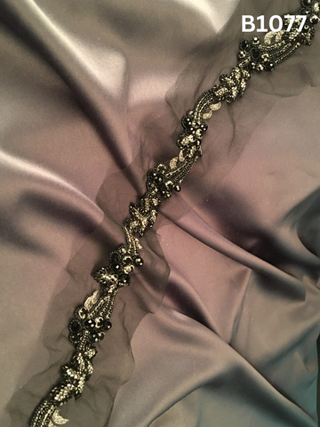 #B1077 Elegant Hand-Beaded Trim in Floral Design