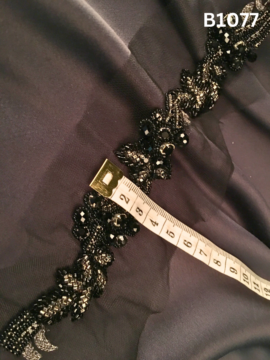 #B1077 Elegant Hand-Beaded Trim in Floral Design