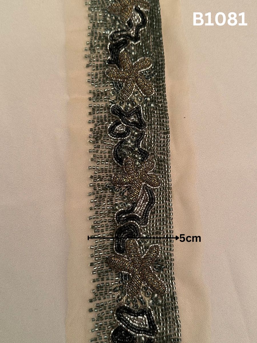 #B1081 Sophisticated Hand-Beaded Abstract Design Trim with Beads