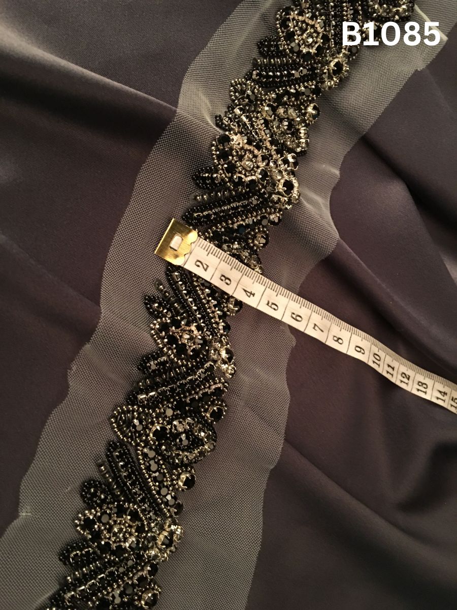 #B1085  Asymmetric Trim Beaded with Rhinestones and Beads – Perfect for Fashion, and Crafting Embellishments