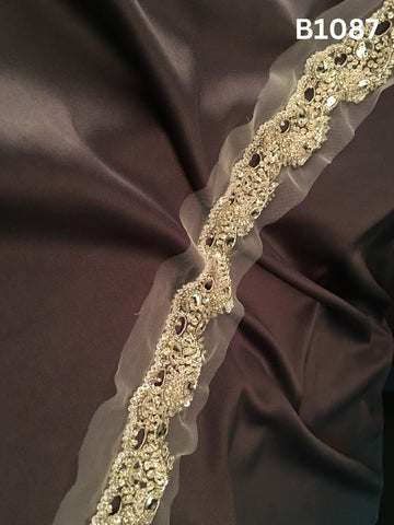 #B1087 Modern Hand-Beaded Trim in Asymmetric Design – Lavishly Embellished with Sequins, Beads, and Crystals for Contemporary Couture, Bridal, and Luxury Fashion
