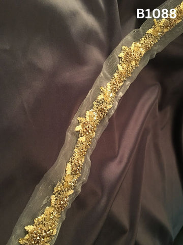 #B1088 Elegant Hand-Beaded Trim in Floral Design – Meticulously Embellished with Beads, Sequins, Rhinestones, and French Knots for Bridal, Couture, and Luxury Fashion Creations