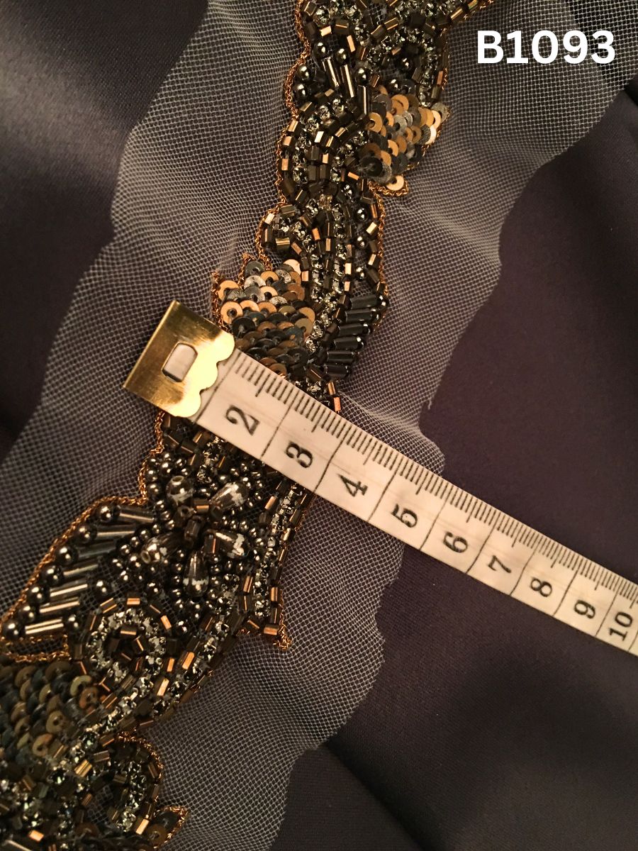 #B1093 Stunning Hand-Beaded Trim in Abstract Design – Expertly Embellished with Exotic Beads and Sequins for Couture, Bridal, and Luxury Fashion Detailing