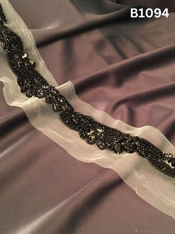 #B1094 Elegant Hand-Beaded Trim in Floral Design – Richly Embellished with Rhinestones and Beads for Couture, Bridal, and Luxury Fashion Creations