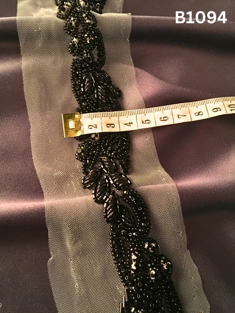 #B1094 Elegant Hand-Beaded Trim in Floral Design – Richly Embellished with Rhinestones and Beads for Couture, Bridal, and Luxury Fashion Creations