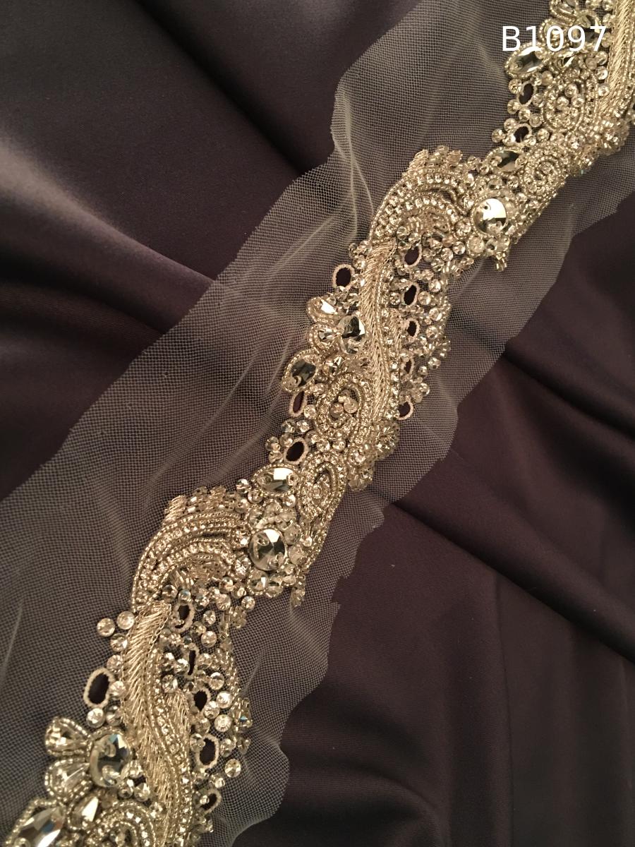 #B1097 Opulent Hand-Beaded Trim in Abstract Design – Lavishly Embellished with Rhinestones, Sequins, and Beads for Couture, Bridal, and Luxury Fashion Detailing