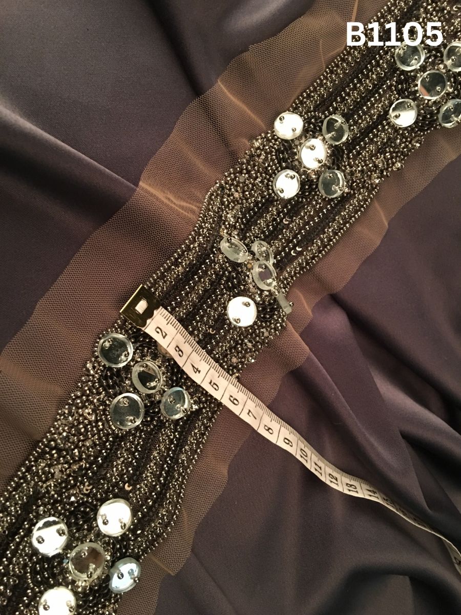 #B1105  Sophisticated Abstract Trim Beaded with Beads and Mirror Beads – Ideal for Fashion, and Crafting Embellishments