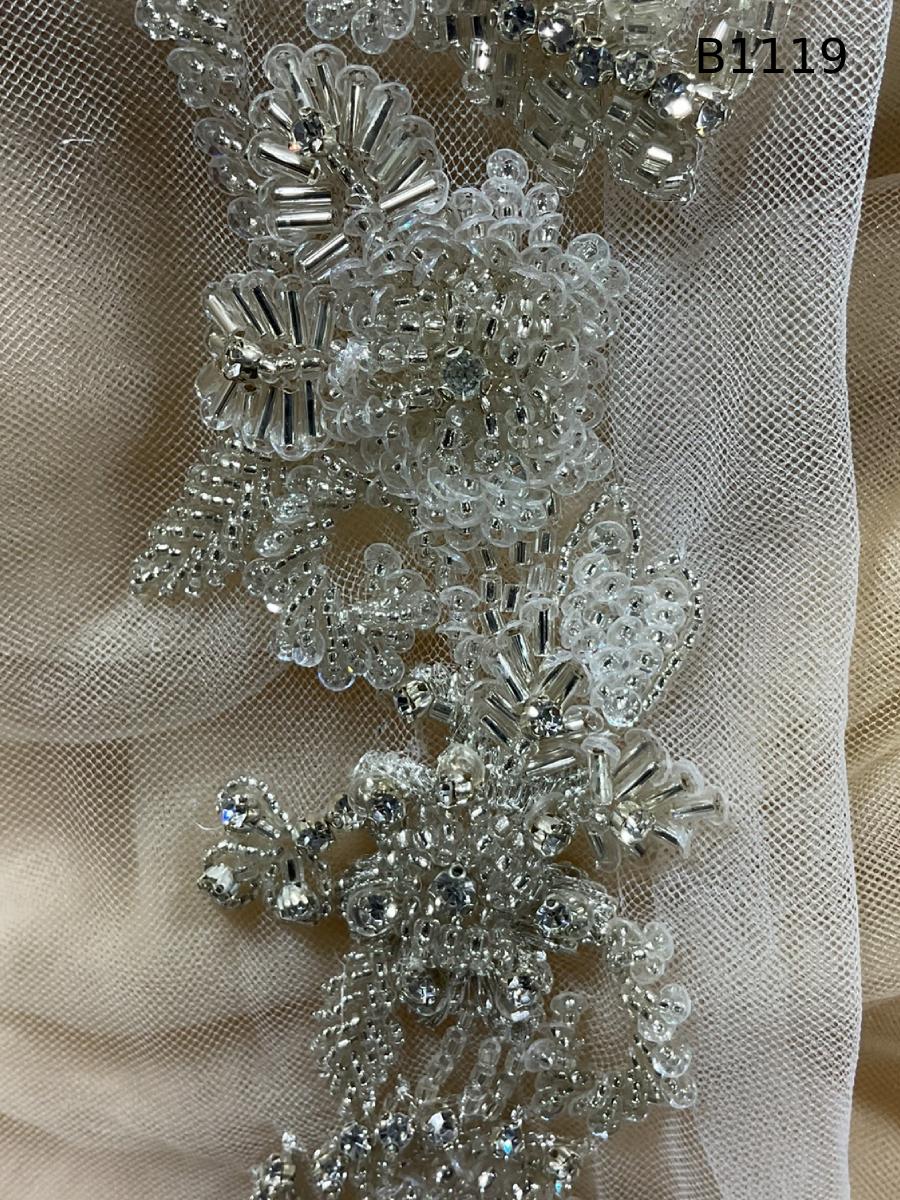 #B1119  Luxurious Floral Design Trim Beaded with Rhinestones, Sequins, and Beads – Perfect for Fashion, and Crafting Embellishments