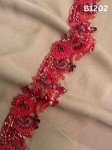 #B1202 Gorgeous Hand-Beaded Floral Design Trim with Sequins, Beads, Thread Work, and Rhinestones