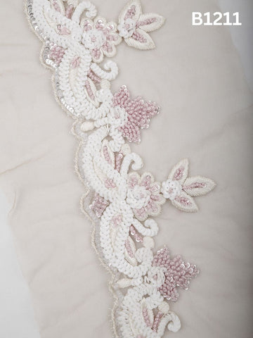 #B1211 Ivory Whisper: Hand-Beaded Abstract Trim with Sequins and Fine Threadwork – A Delicate Embellishment for Global Couture Detailing