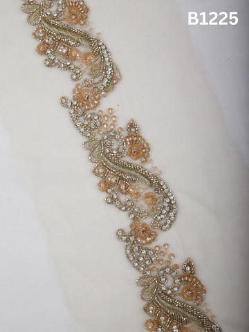 #B1225 Metallic Fusion: Silver & Gold Abstract Hand-Beaded Trim with Luxe Beads and Radiant Rhinestones