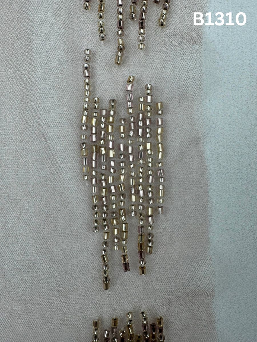 #B1310 Hazel Hand-Beaded Trim with Abstract Motifs and Intricate Beads