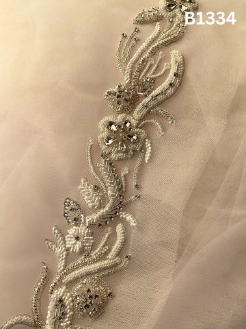 #B1334 Ivory Elegance: Abstract Hand-Beaded Motif with Luxe Beads and Sparkling Rhinestones