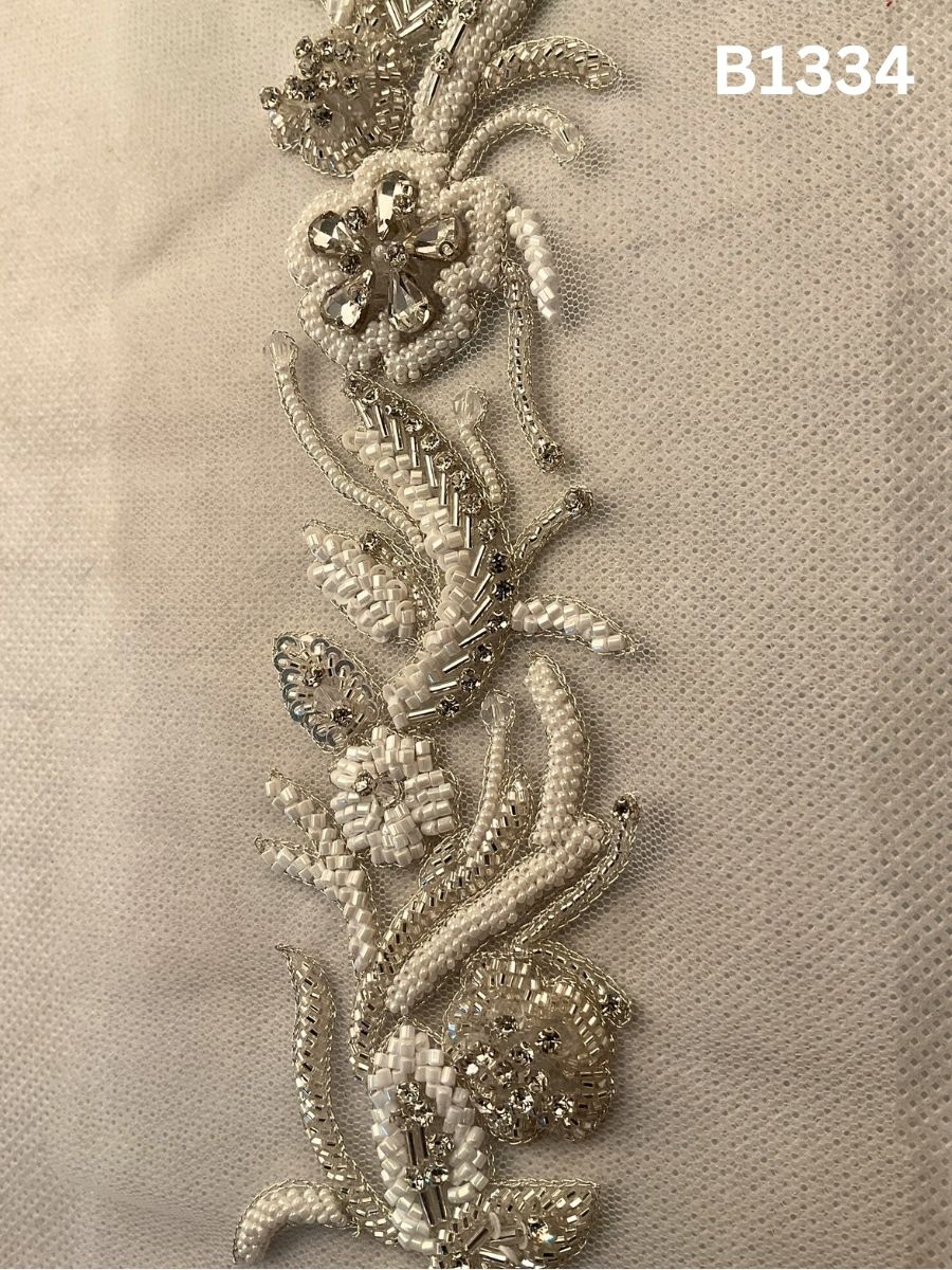 #B1334 Ivory Elegance: Abstract Hand-Beaded Motif with Luxe Beads and Sparkling Rhinestones