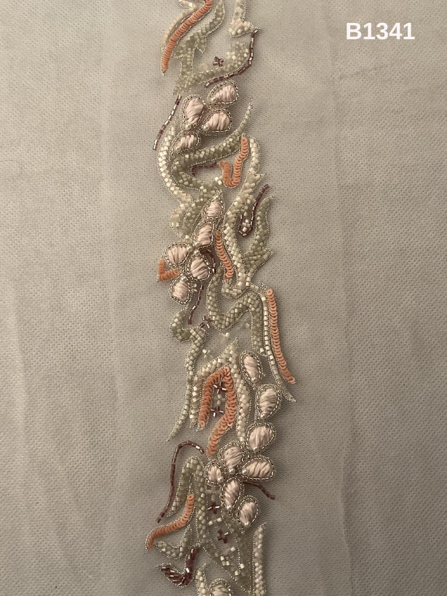 #B1341  Elegan Abstract Design Trim Beaded with Exotic Beads and Delicate Sequins – Luxurious Embellishment for Fashion and Couture