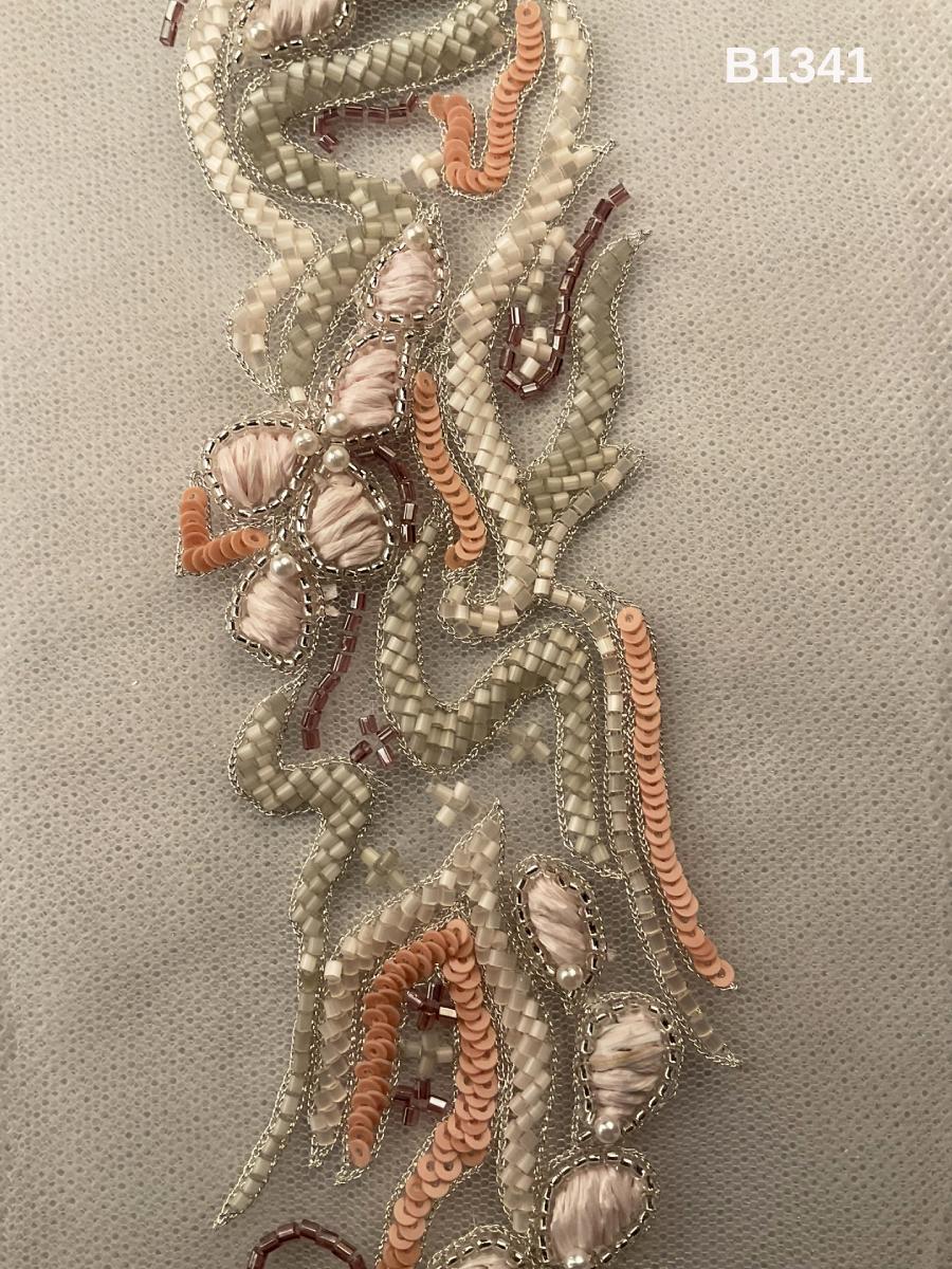 #B1341  Elegan Abstract Design Trim Beaded with Exotic Beads and Delicate Sequins – Luxurious Embellishment for Fashion and Couture