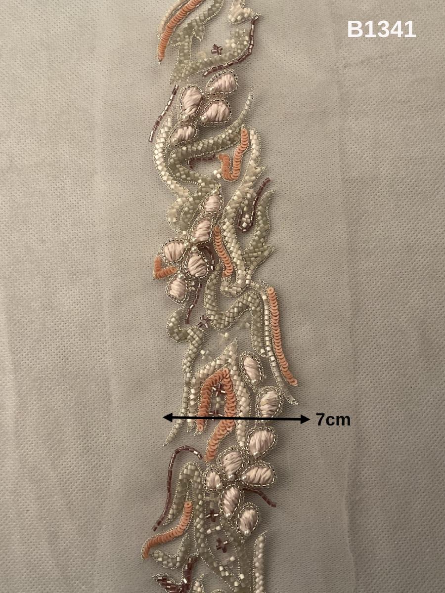 #B1341  Elegan Abstract Design Trim Beaded with Exotic Beads and Delicate Sequins – Luxurious Embellishment for Fashion and Couture