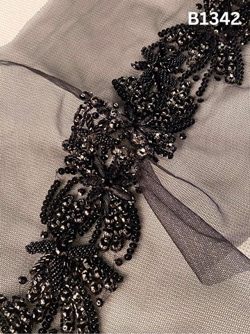 #B1342 Midnight Muse: Hand-Beaded Black Abstract Motif with Intricate Beads, Sequins & Fine Threadwork