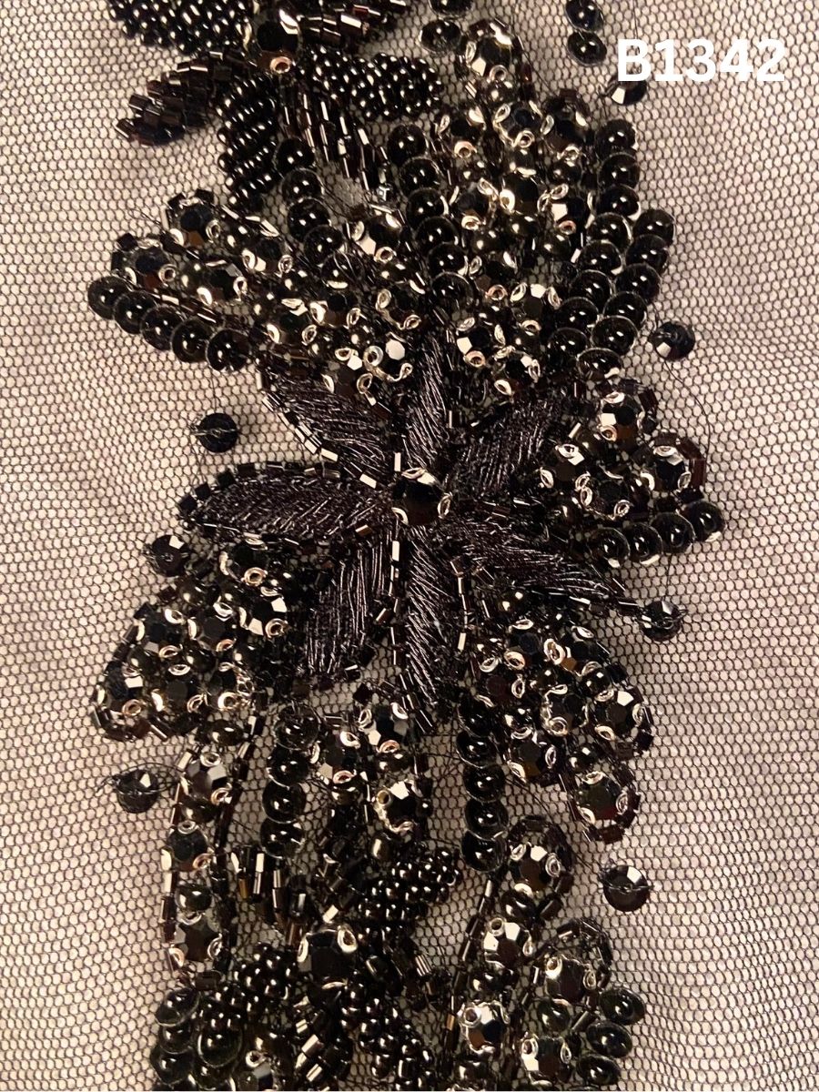 #B1342 Midnight Muse: Hand-Beaded Black Abstract Motif with Intricate Beads, Sequins & Fine Threadwork