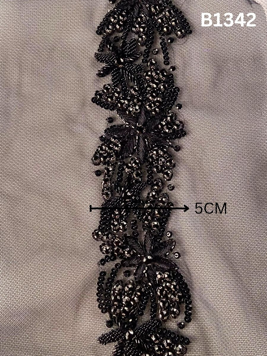 #B1342 Midnight Muse: Hand-Beaded Black Abstract Motif with Intricate Beads, Sequins & Fine Threadwork