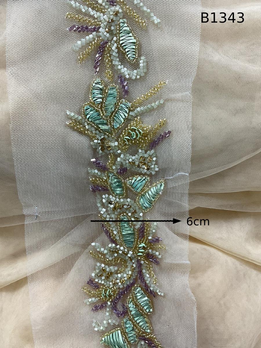 #B1343  Vibrant Abstract Design Trim Beaded with Rhinestones and Elegant Beads – Ideal for Fashion, Crafts, and Home Décor Embellishments