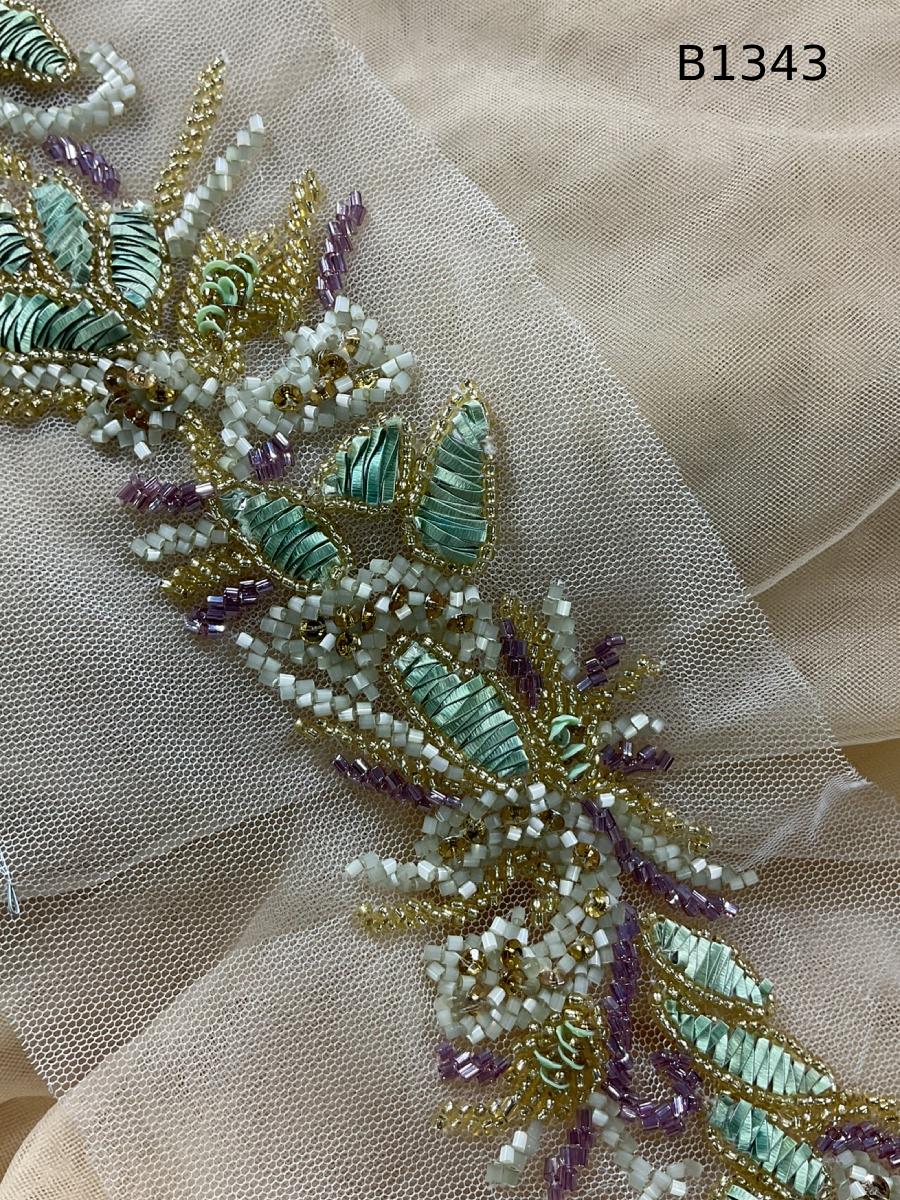 #B1343  Vibrant Abstract Design Trim Beaded with Rhinestones and Elegant Beads – Ideal for Fashion, Crafts, and Home Décor Embellishments