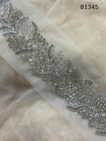 #B1345  Elegant Abstract Design Trim Beaded with Rhinestones, Sequins, and Beads – Ideal for Fashion, Crafts, and Home Décor Embellishments