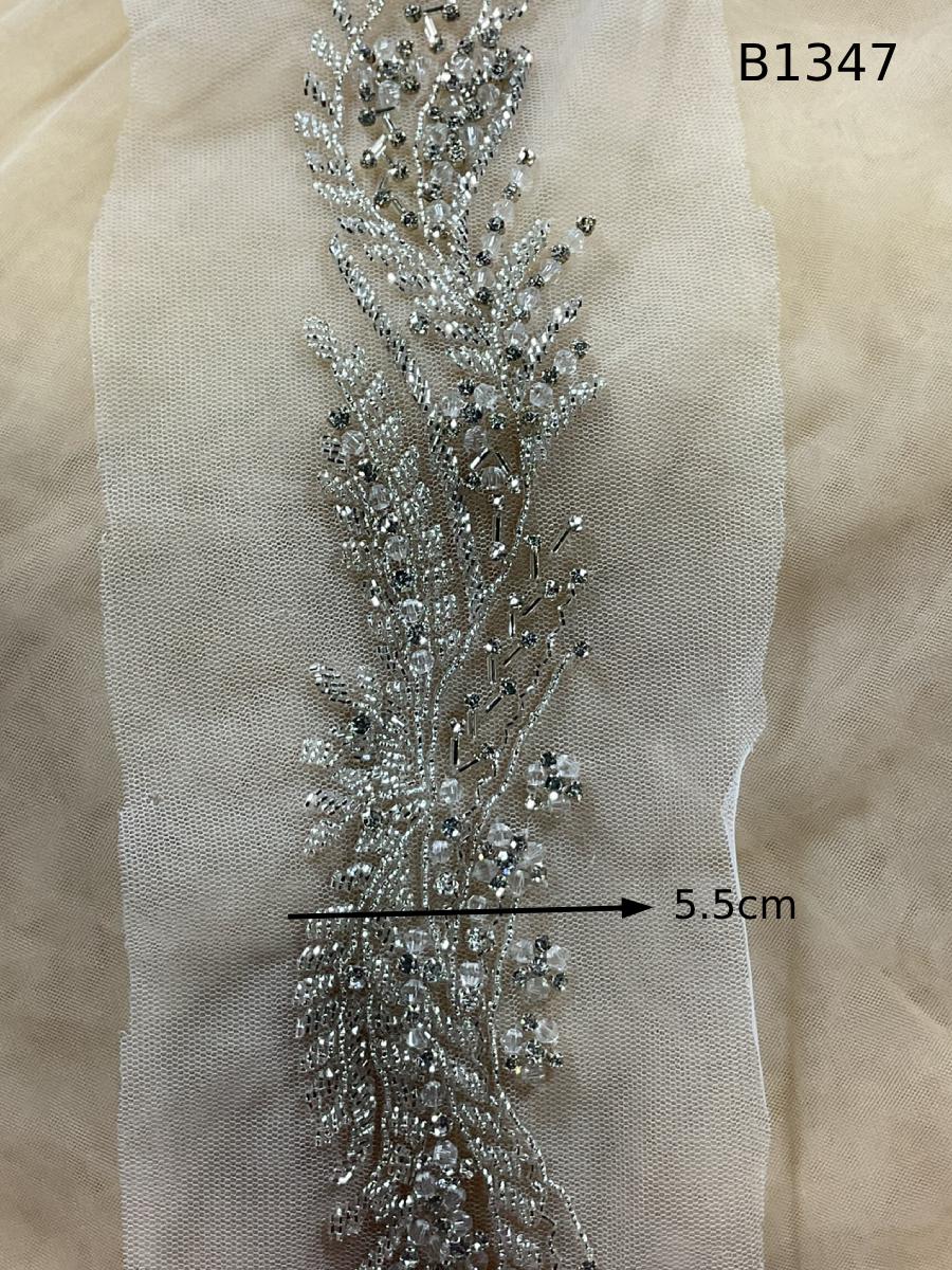 #B1347  Exquisite Floral Design Trim Beaded with Rhinestones, Crystals, and Elegant Beads – Perfect for Embellishing Couture and Craft Projects