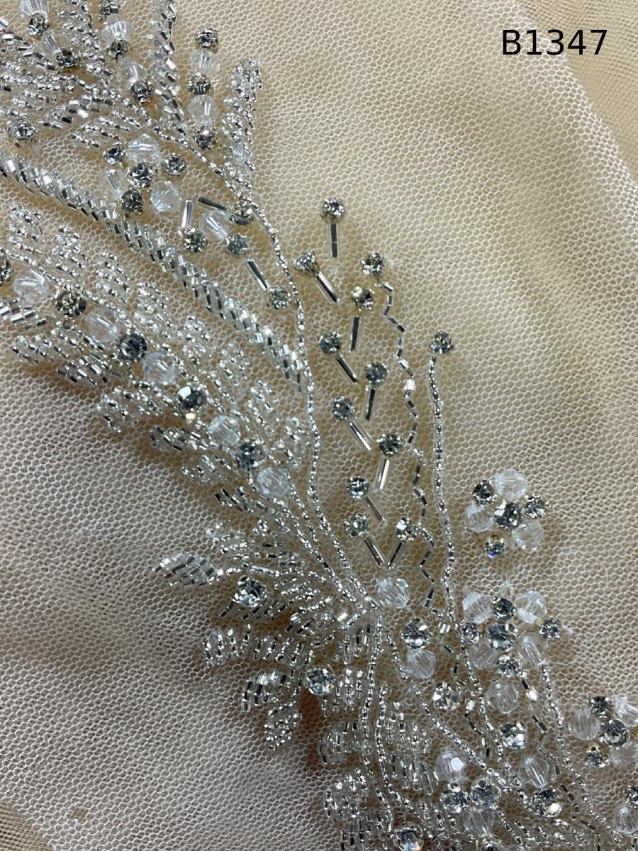 #B1347  Exquisite Floral Design Trim Beaded with Rhinestones, Crystals, and Elegant Beads – Perfect for Embellishing Couture and Craft Projects