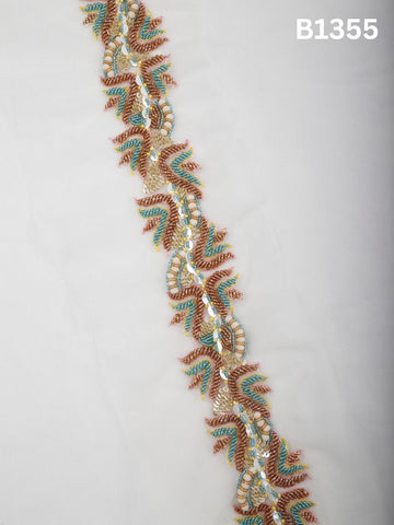 #B1355 Prism Flow: Multi-Color Abstract Hand-Beaded Trim with Artisanal Beads