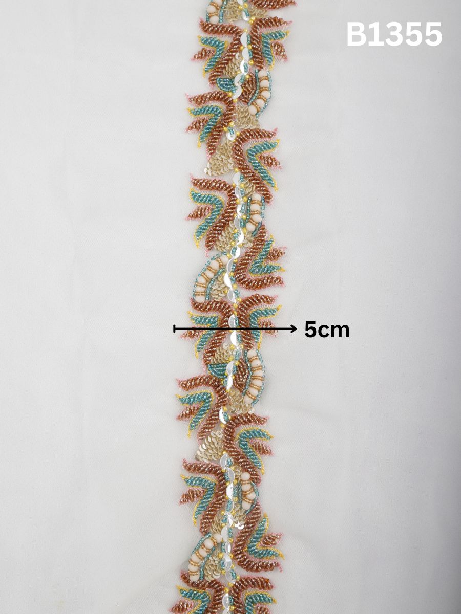 #B1355 Prism Flow: Multi-Color Abstract Hand-Beaded Trim with Artisanal Beads