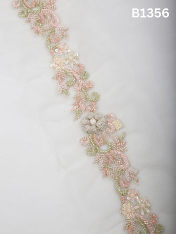 #B1356 Multi Colour Classic Floral Hand-Beaded Trim with Sequins, Appliqué Accents and Mixed Beads