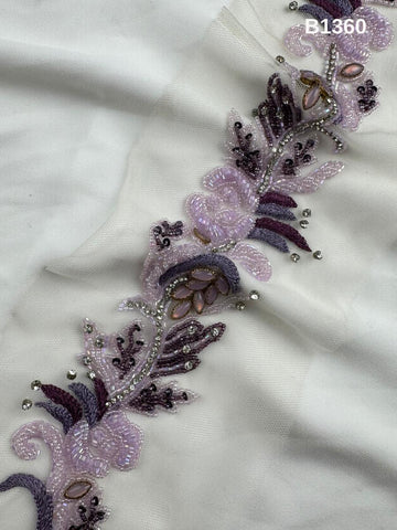 #B1360 Exquisite Floral Design Trim Beaded with Thread Work, Rhinestones, and Exotic Beads – Luxurious Decorative Embellishment for Fashion