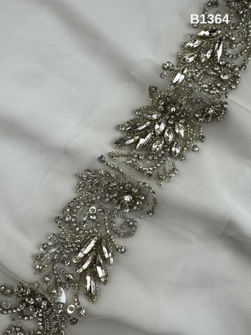#B1364 Elegant Floral Design Trim Beaded with Rhinestones, Sequins, and Beads – Luxurious Decorative Embellishment for Fashion