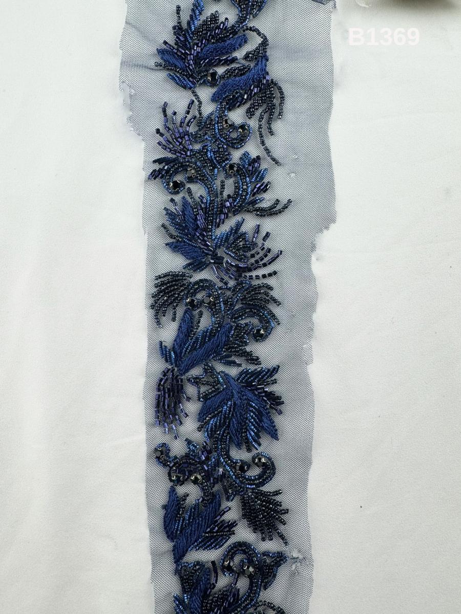 #B1369  Luxurious Abstract Design Trim Beaded with Thread Work, Beads, and Rhinestones – Exquisite Decorative Embellishment for Fashion and Couture
