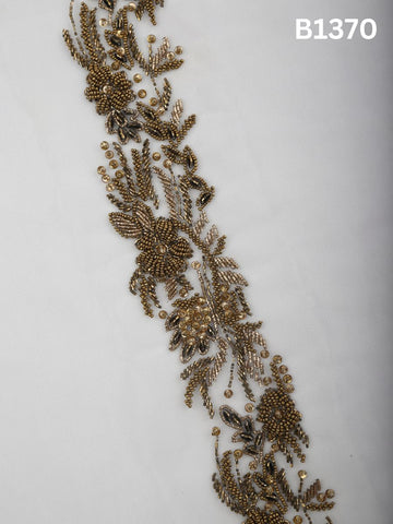 #B1370 Classic Floral Hand-Beaded Trim with Sequins and Lustrous Beads